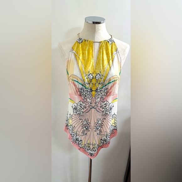 Cache Gold and Pink Asymmetrical Sleeveless Tank Top - Picture 2 of 7